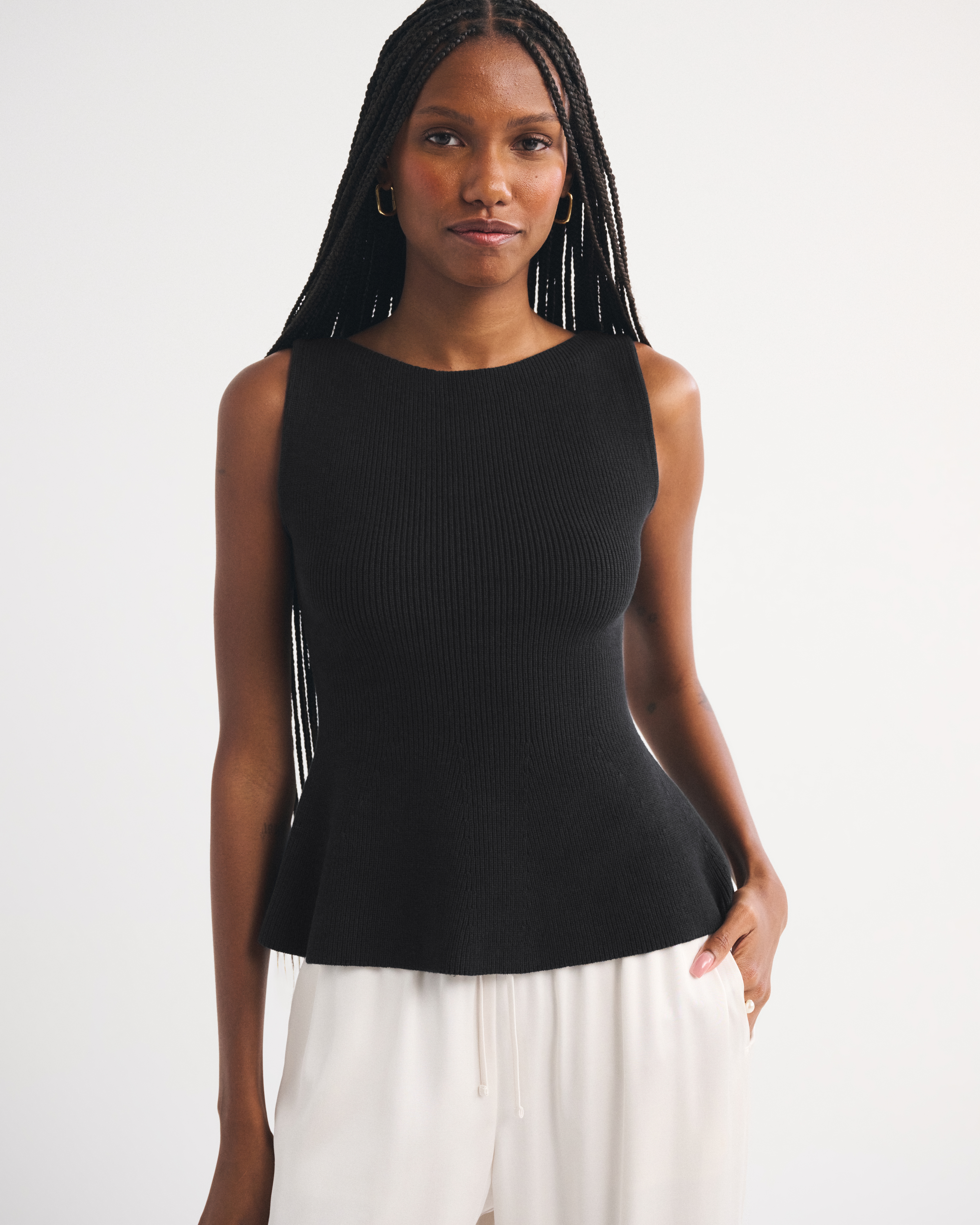 Женский свитер Abercrombie & Fitch Peplum Sweater Tank, цвет: Чёрный — фото 2