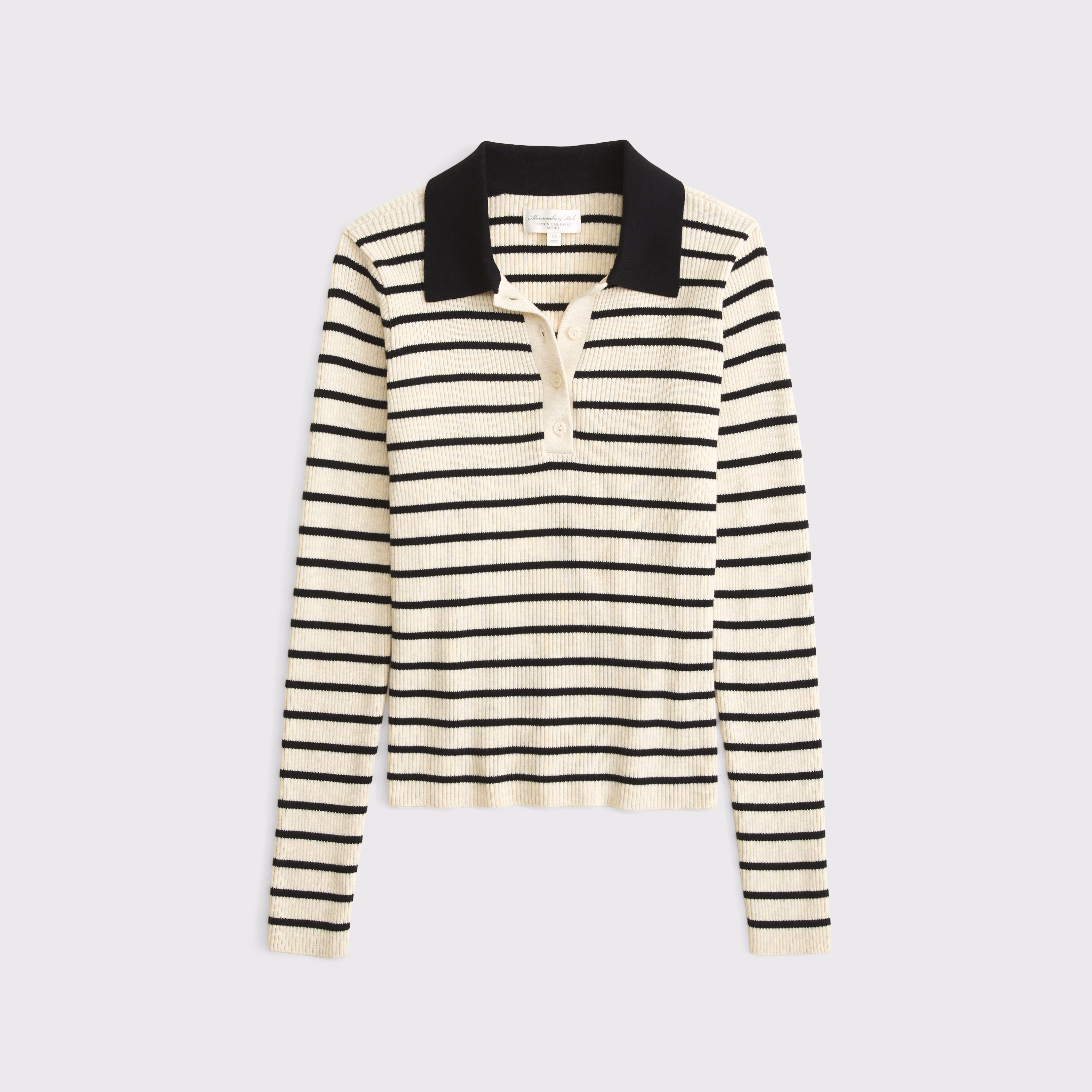 Женские рубашки Abercrombie & Fitch Cotton-Cashmere Sweater Polo, цвет: Бежевый полосатый — фото 1