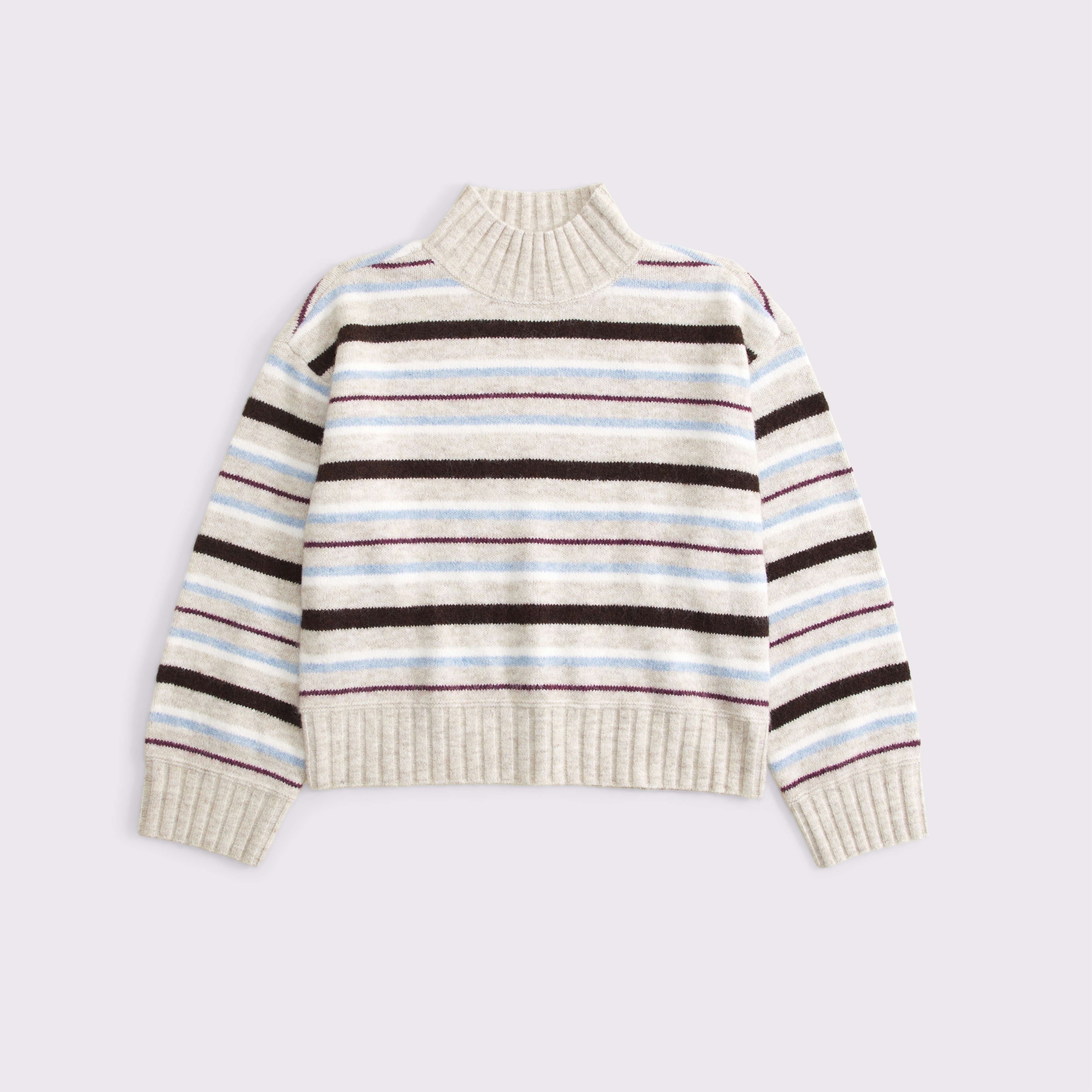 Женский свитер Abercrombie & Fitch Wool-Blend Easy Funnel Neck, цвет: Коричневый полосатый — фото 1