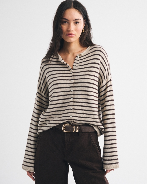 Merino Wool-Blend Roll Neck Cardigan
