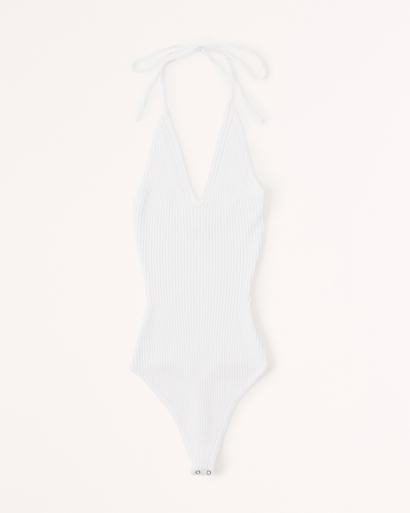 Abercrombie & Fitch Elevated Knit Tie Halter Bodysuit