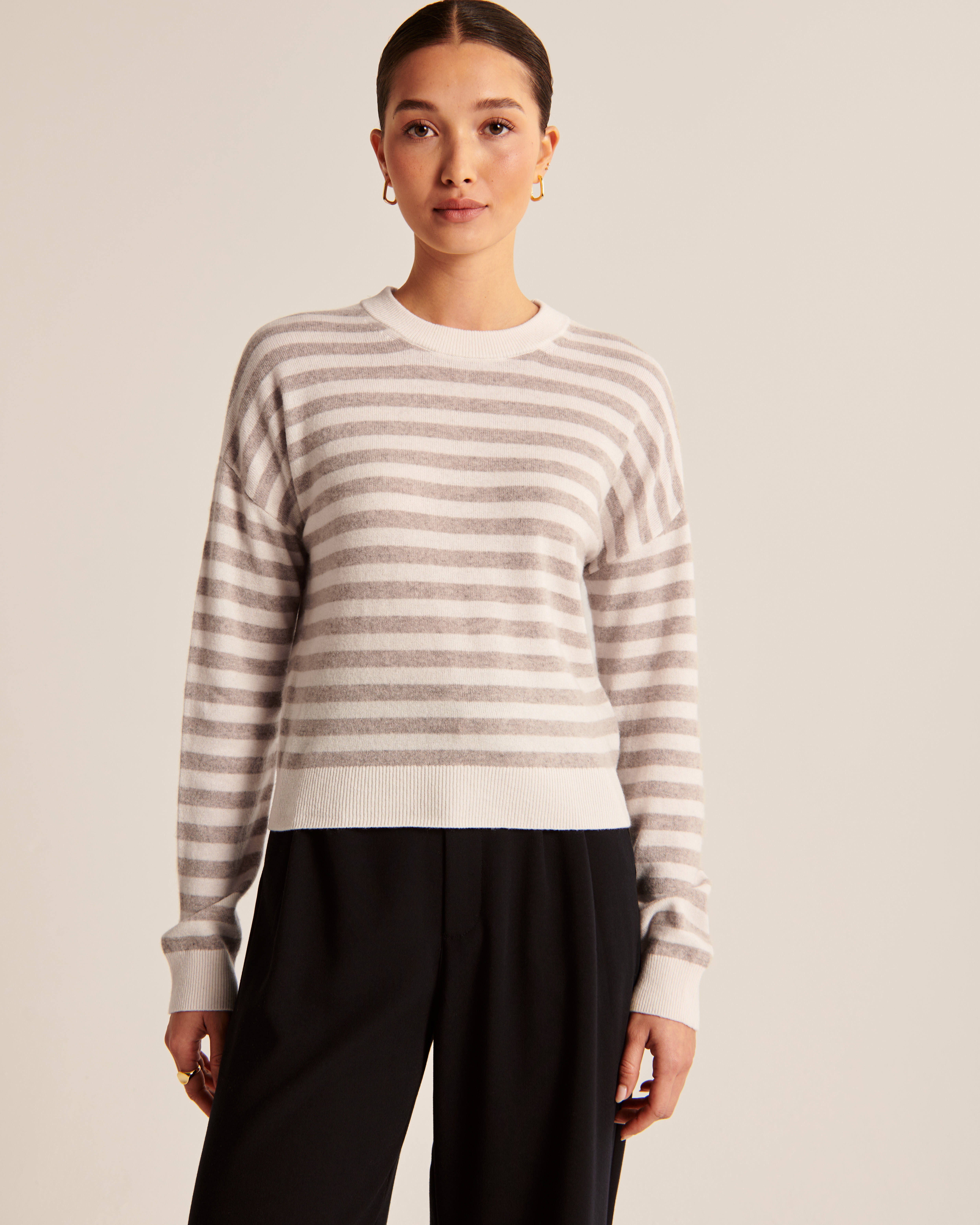 Long sleeve striped store scoop neck sweater