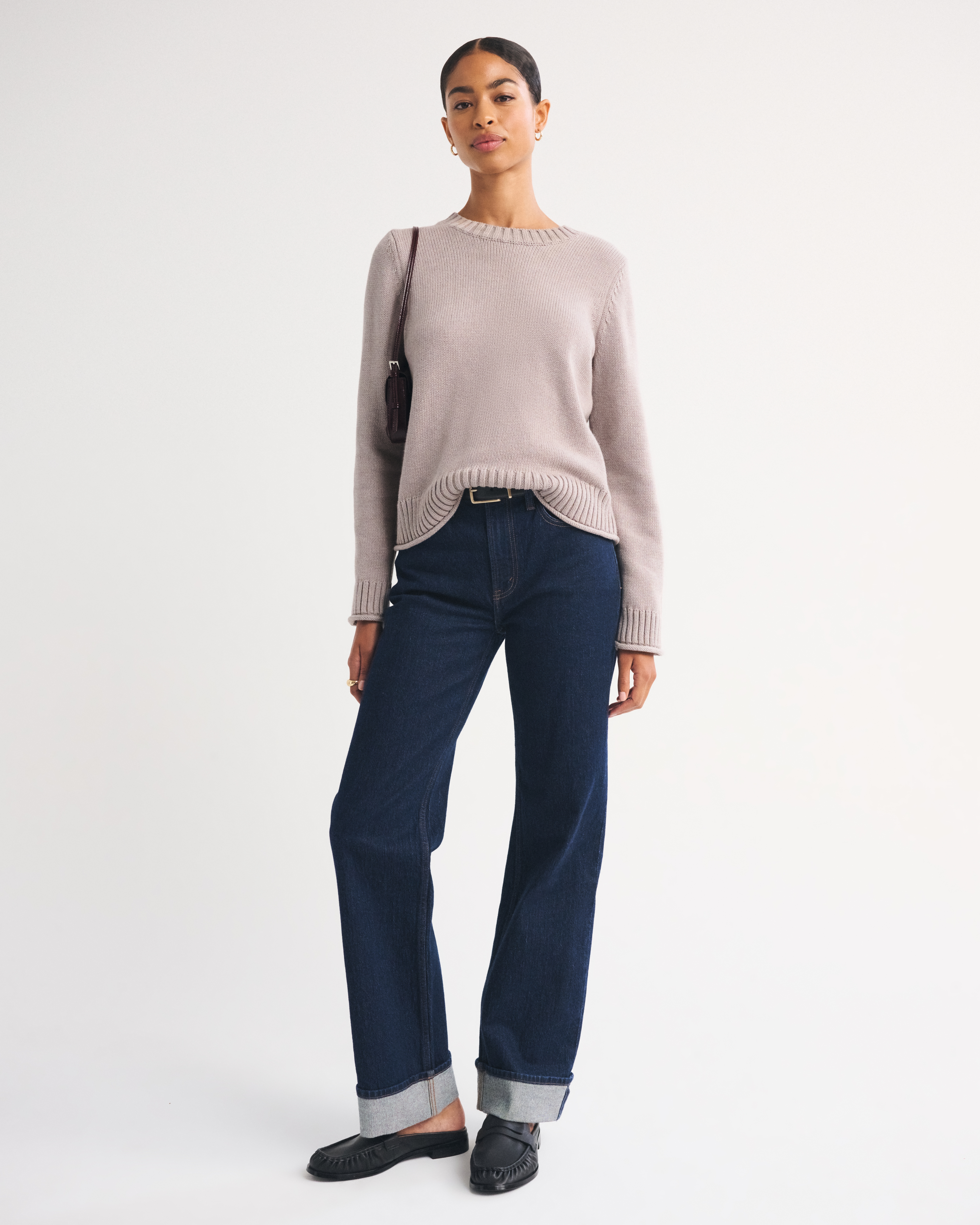 Женский свитер Abercrombie & Fitch 100% Cotton A&F Madeline Crew, цвет: Коричневый — фото 3