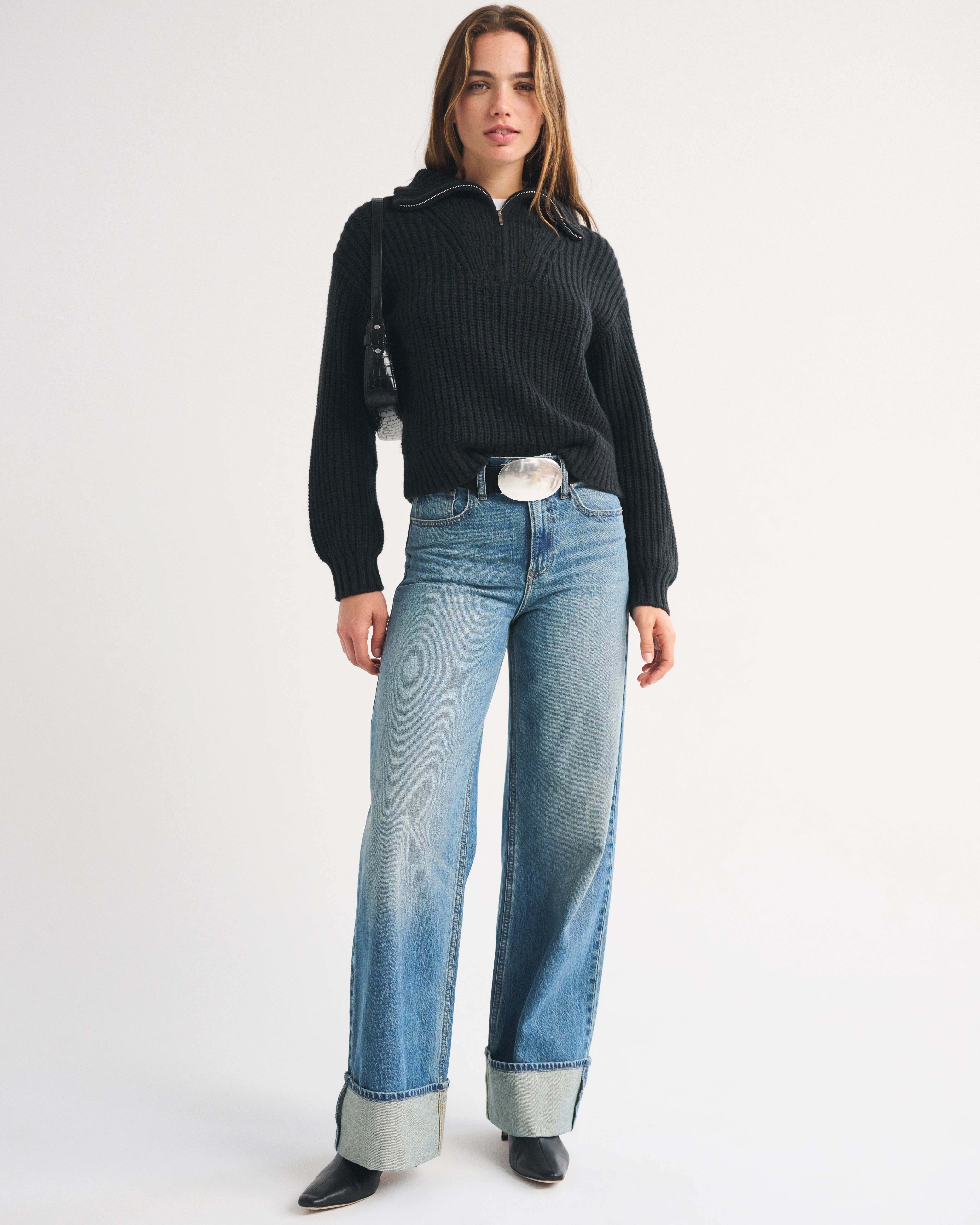 Женский свитер Abercrombie & Fitch Rib Half-Zip, цвет: Чёрный — фото 3