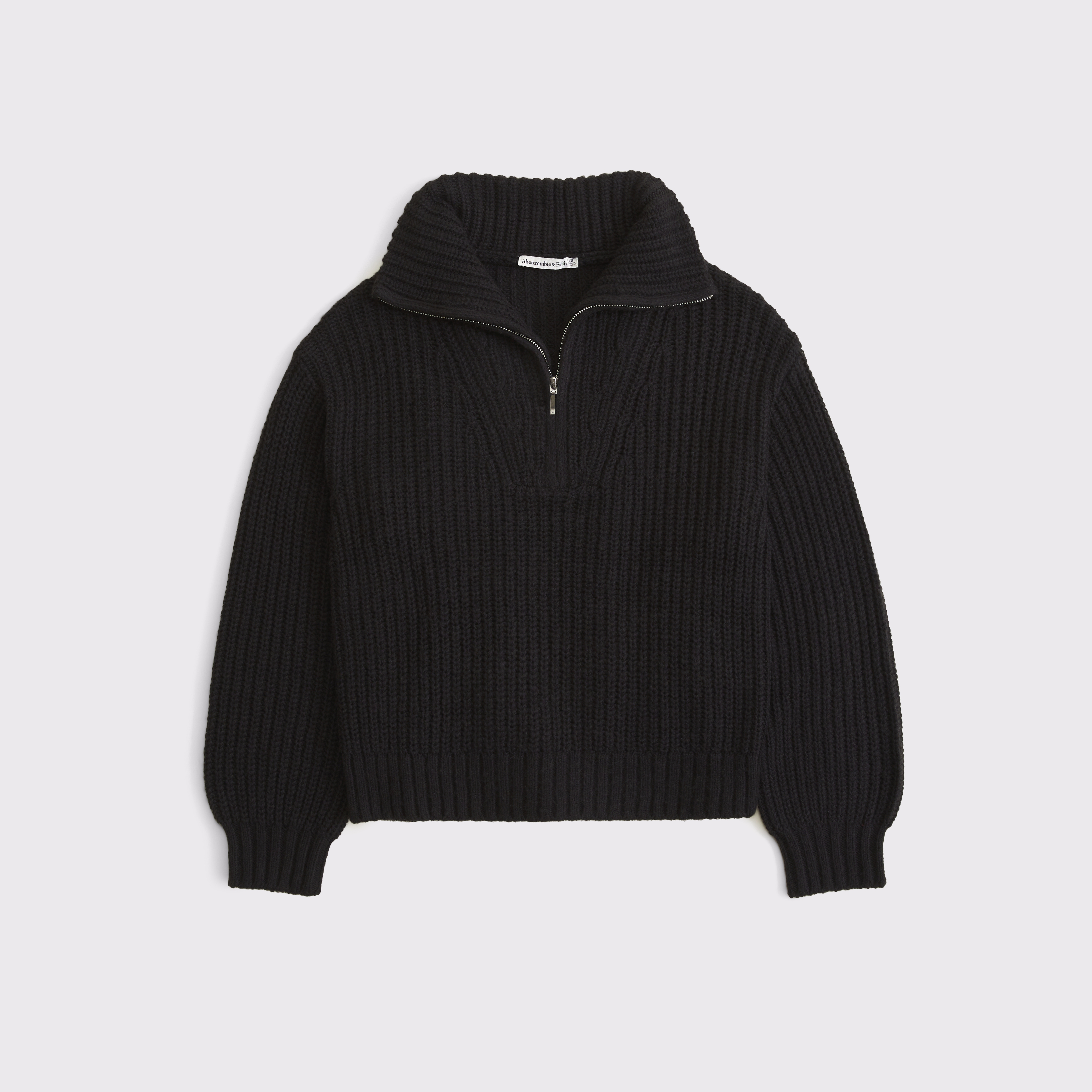 Женский свитер Abercrombie & Fitch Rib Half-Zip, цвет: Чёрный — фото 1