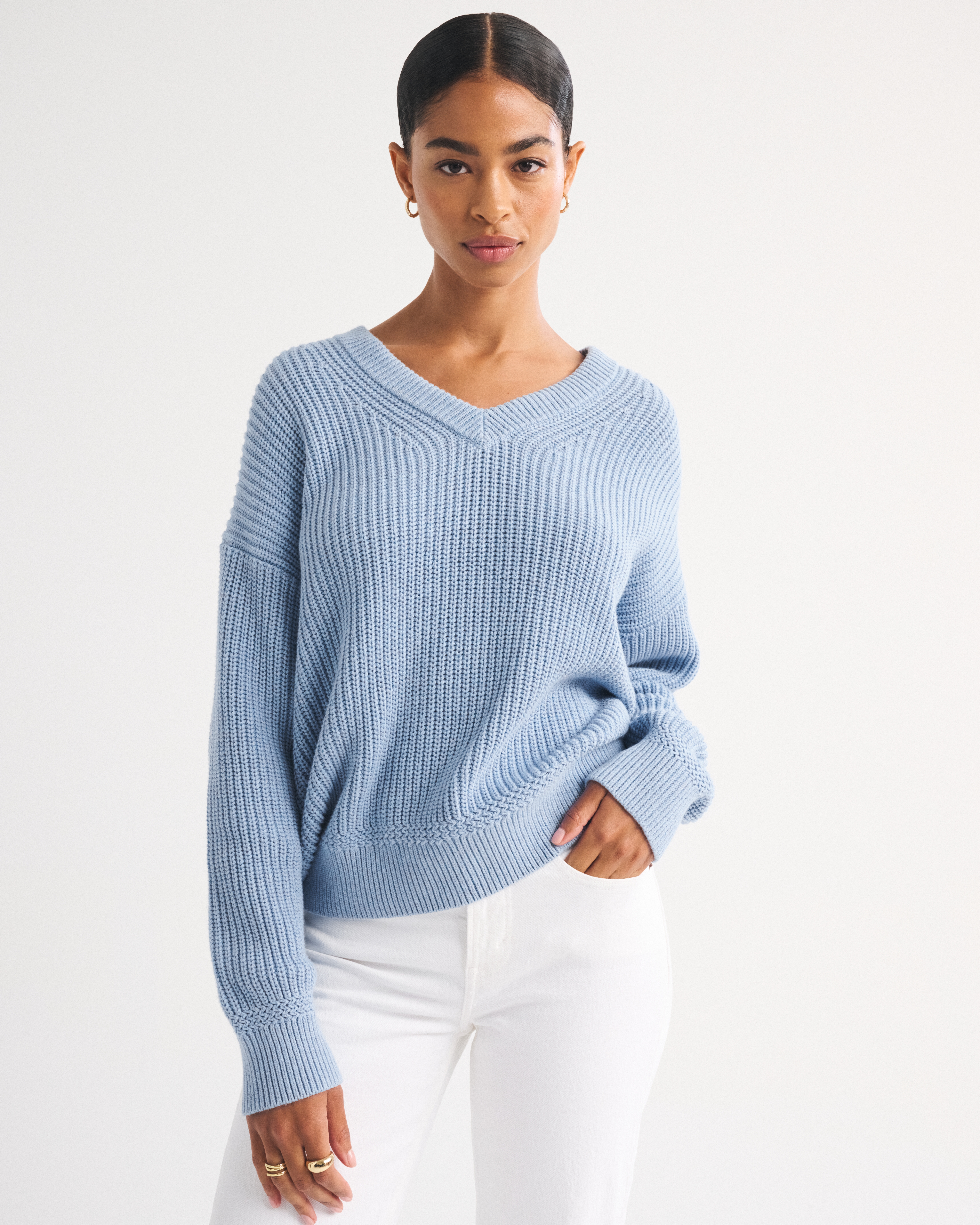 Женский свитер Abercrombie & Fitch 100% Cotton Dad V-Neck, цвет: Синий — фото 2