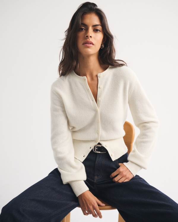 100% Merino Wool Banded Crew Cardigan view 1