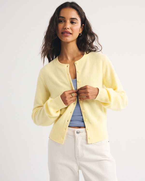 100% Merino Wool Banded Crew Cardigan
