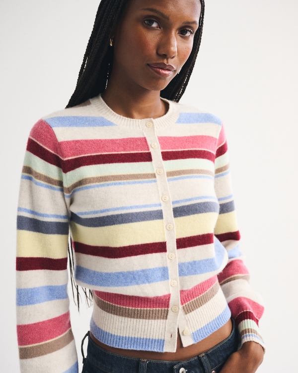 100% Merino Wool Banded Crew Cardigan