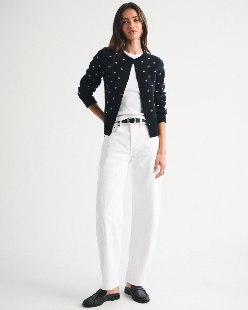 100% Merino Wool Banded Crew Cardigan