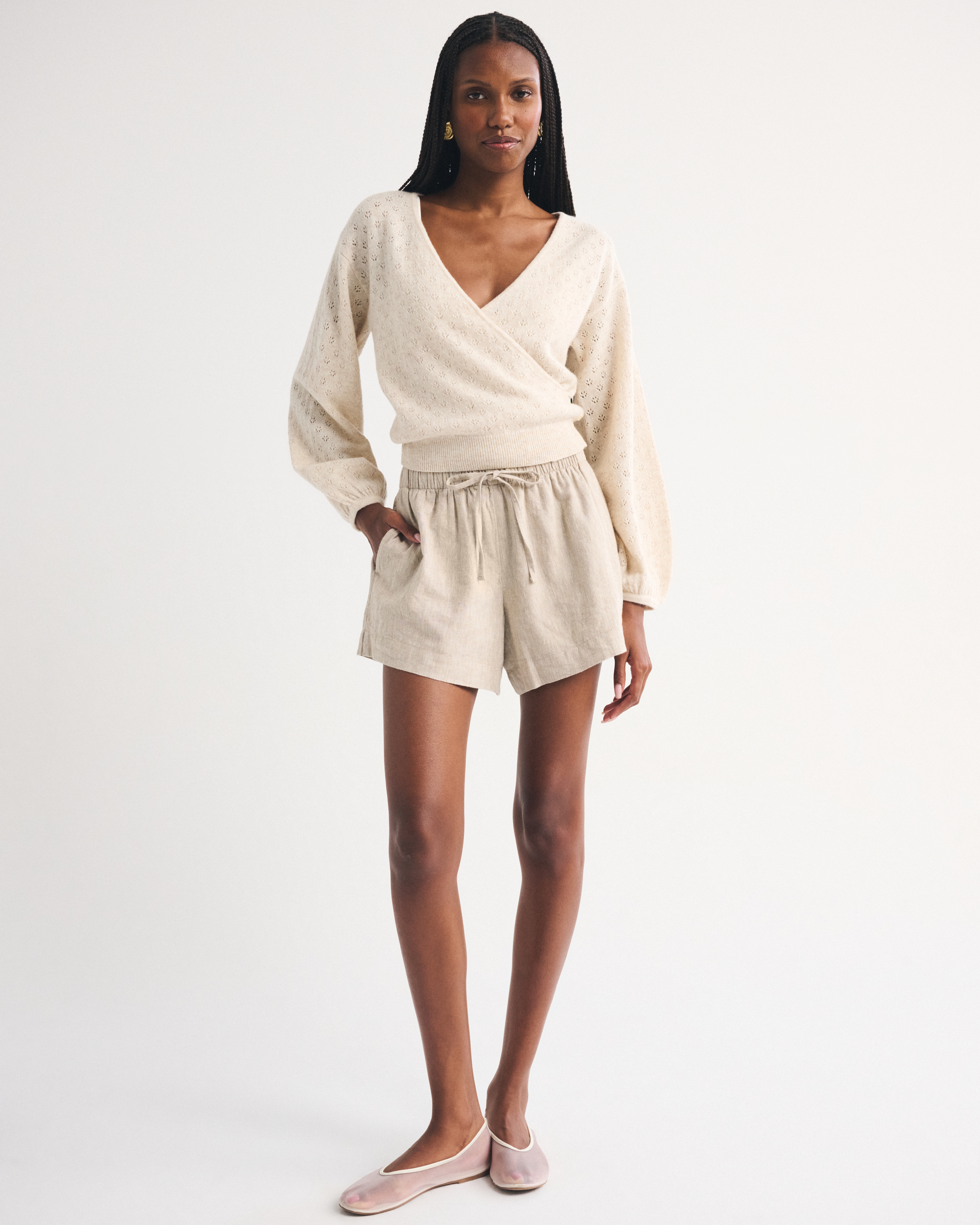Женский свитер Abercrombie & Fitch 100% Merino Wool Pointelle Wrap, цвет: Кремовый — фото 3