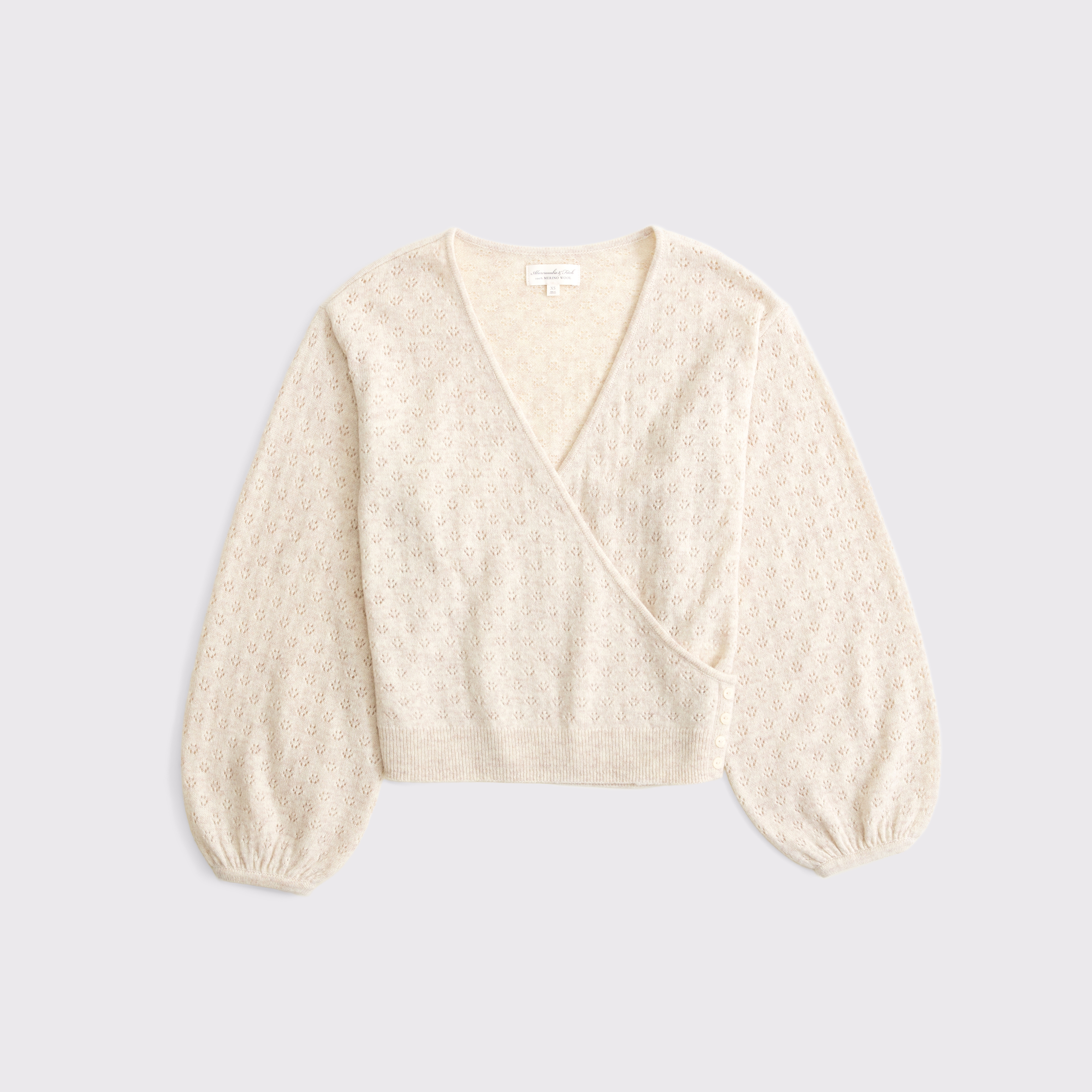 Женский свитер Abercrombie & Fitch 100% Merino Wool Pointelle Wrap, цвет: Кремовый — фото 1