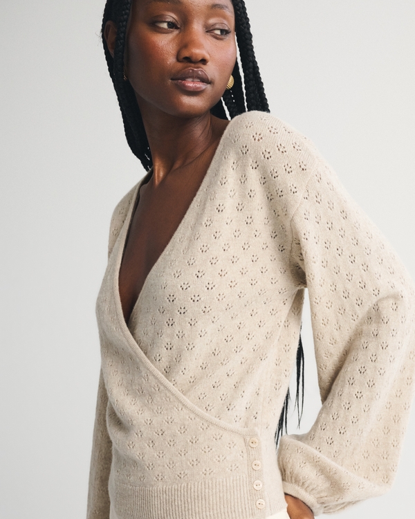 100% Merino Wool Pointelle Wrap Sweater