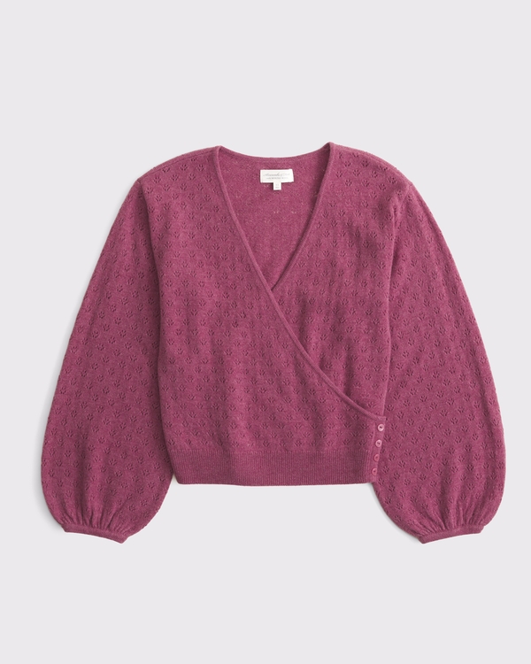 100% Merino Wool Pointelle Wrap Sweater