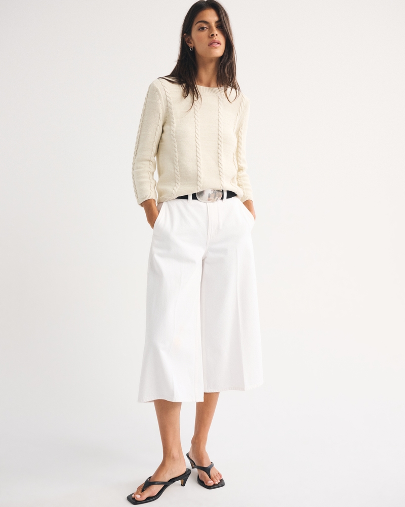 100% Cotton 3/4 Sleeve Cable-Knit Sweater - thumbnail 5