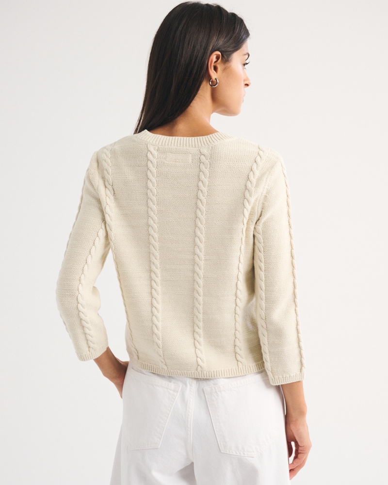 100% Cotton 3/4 Sleeve Cable-Knit Sweater - thumbnail 8