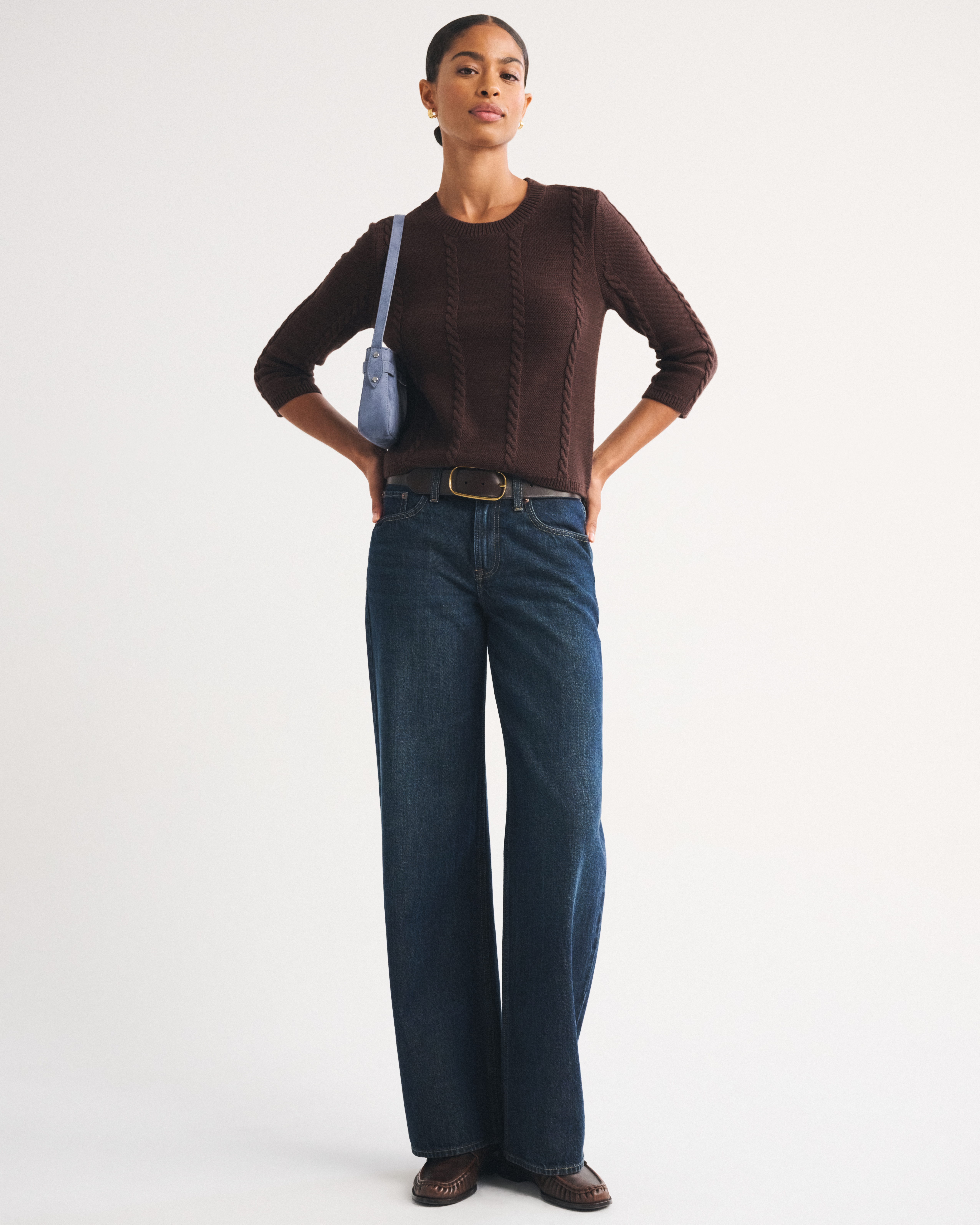Женский свитер Abercrombie & Fitch 100% Cotton Cable-Knit 3/4 Sleeve, цвет: Тёмный кофейный — фото 3