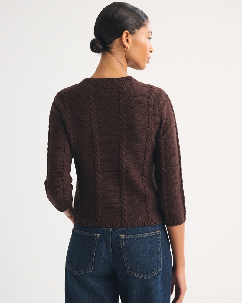 100% Cotton 3/4 Sleeve Cable-Knit Sweater - thumbnail 4