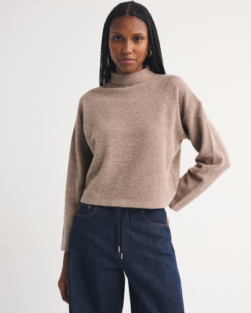 100% Merino Wool Easy Mock Neck Sweater - thumbnail 3