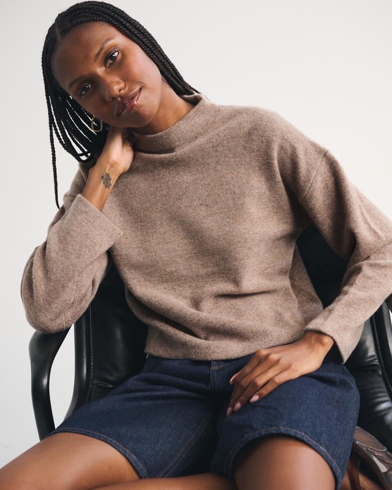 100% Merino Wool Easy Mock Neck Sweater - thumbnail 4