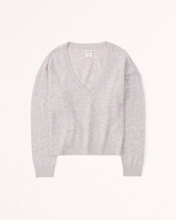 Cashmere V-Neck Sweater, Light Grey view 1
