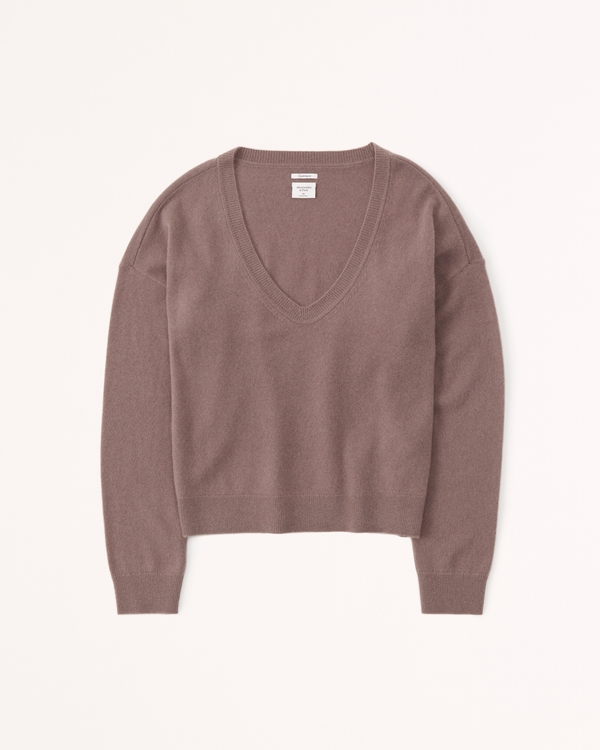 Cashmere V-Neck Sweater, Taupe view 1