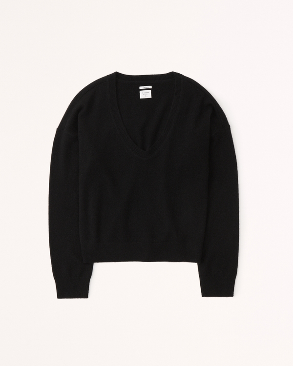 Cashmere V-Neck Sweater, Black