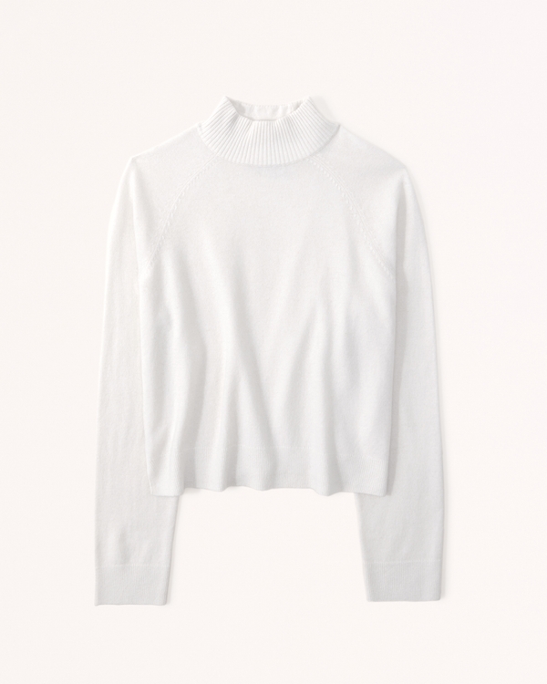 Cashmere Wedge Mockneck Sweater, White view 1