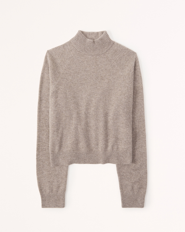 Cashmere Wedge Mockneck Sweater, Light Brown