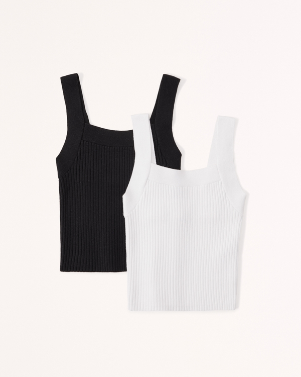 2-Pack Ribbed Sweater Tanks, Black And White