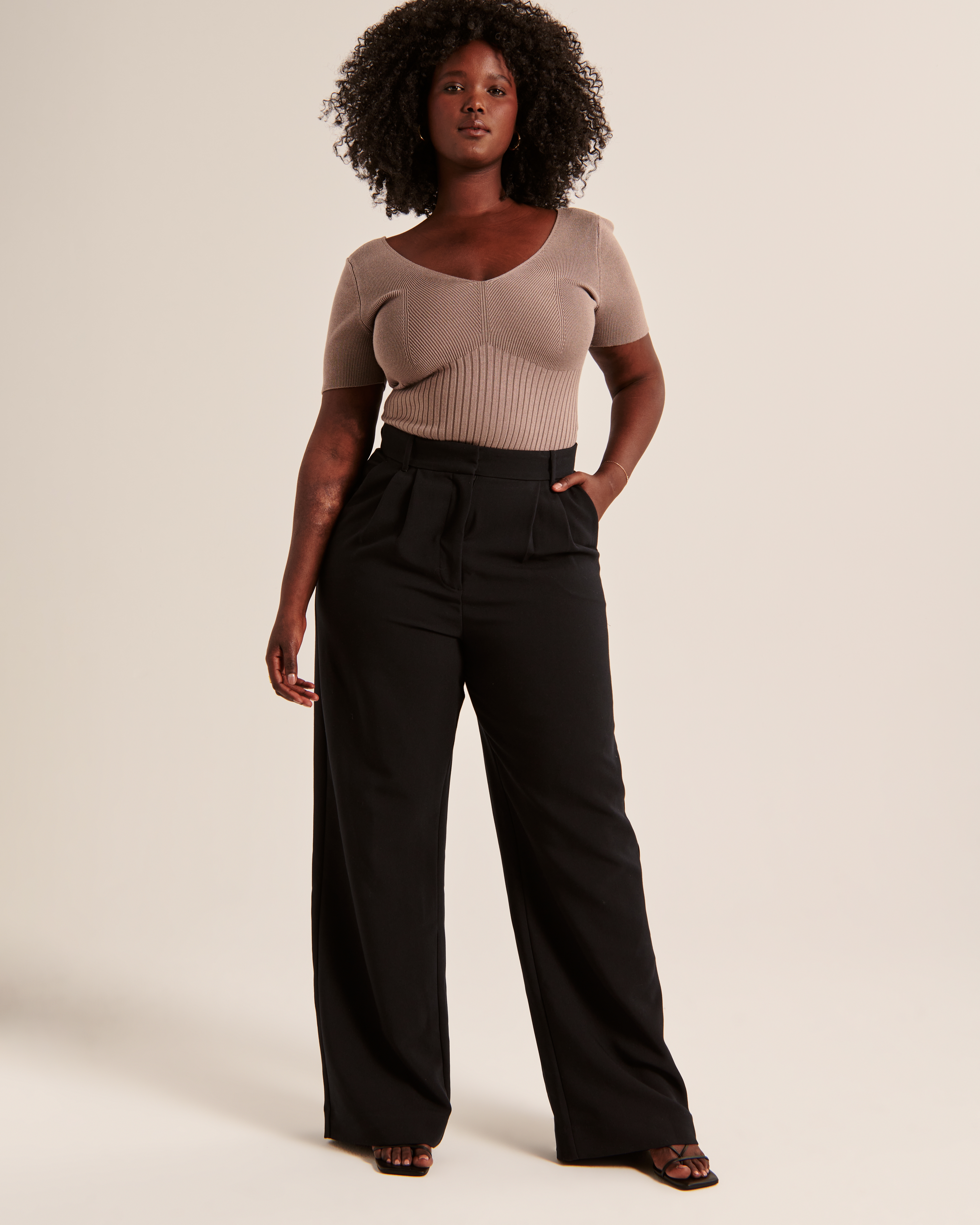 Short-Sleeve V-Neck Sweater Bodysuit
