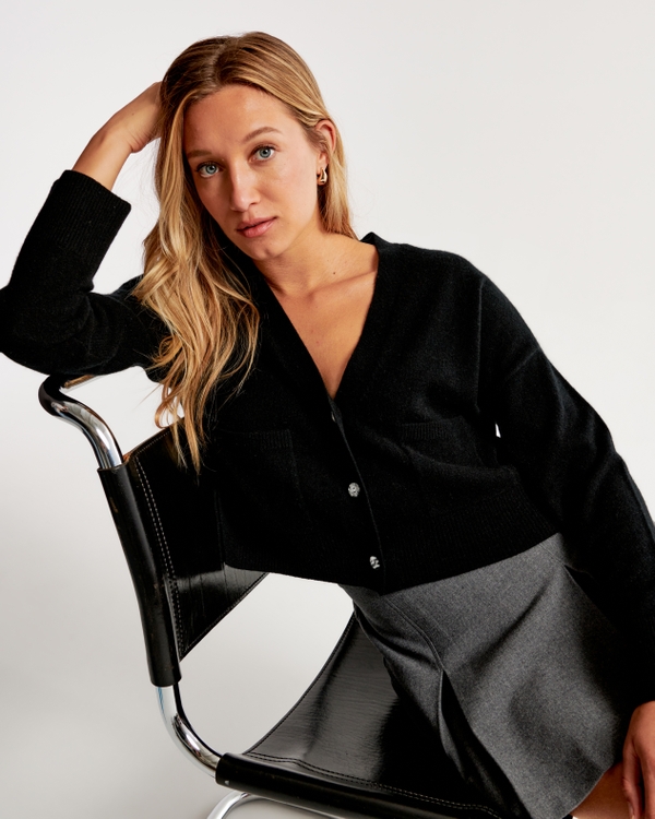 Cashmere Cardigan, Black view 1