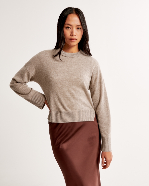 Cashmere Crew Sweater, Light Brown