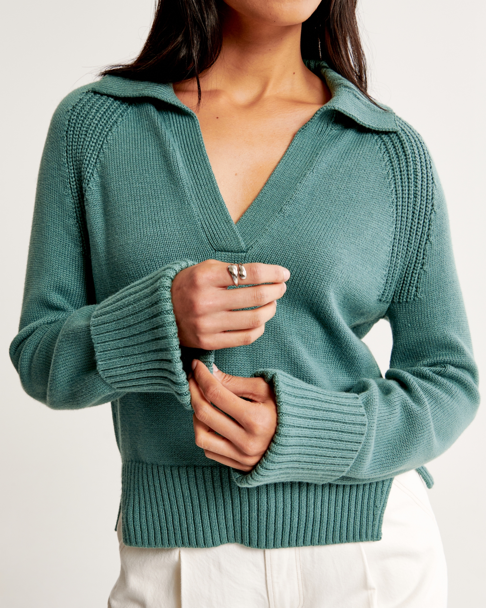 Women's Notch-Neck Sweater, Women's Clearance