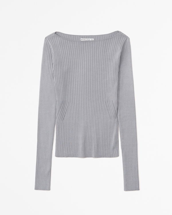 Glossy Slash Sweater Top, Grey view 1