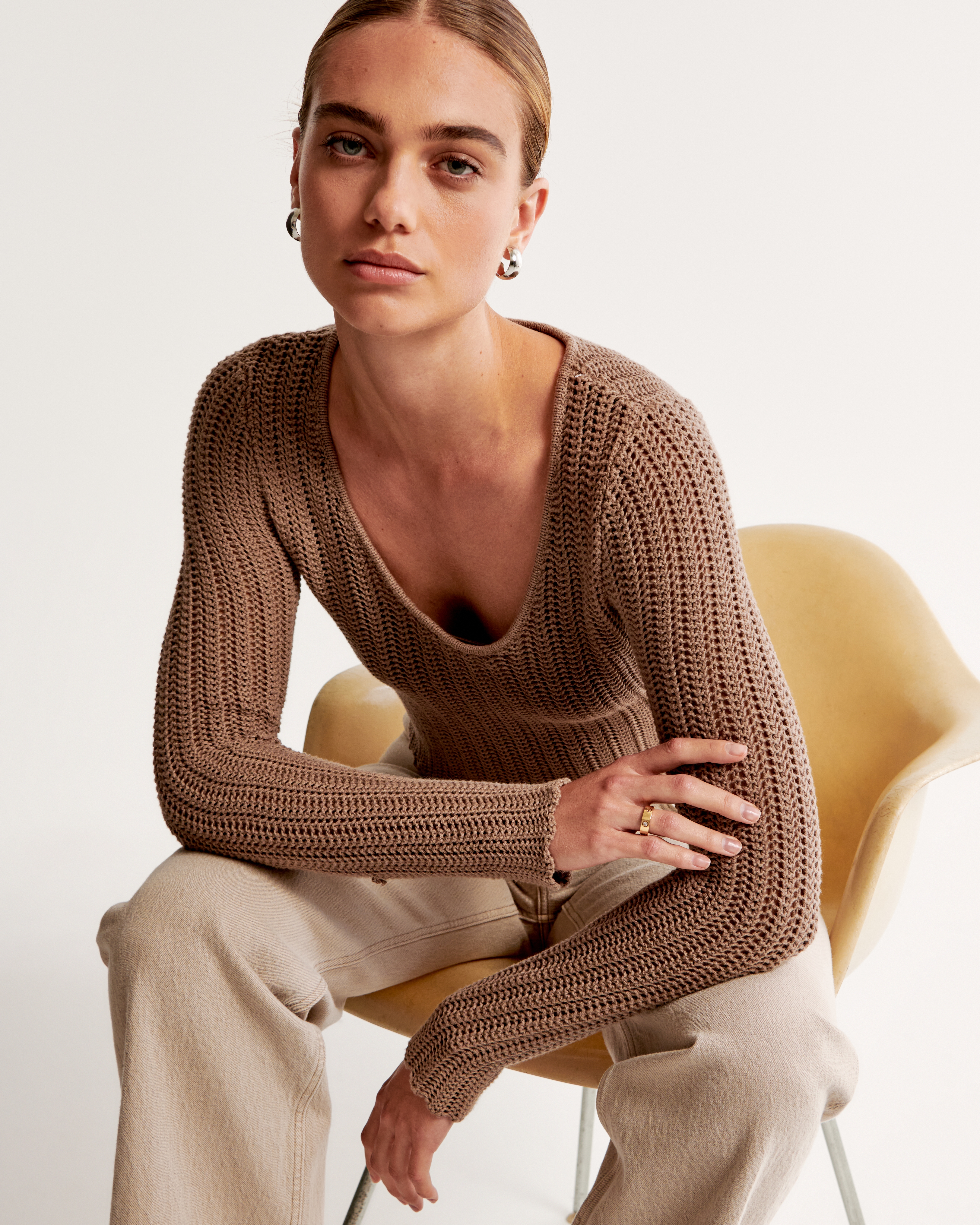 Women's Long-Sleeve Crochet Scoopneck Top | Women's