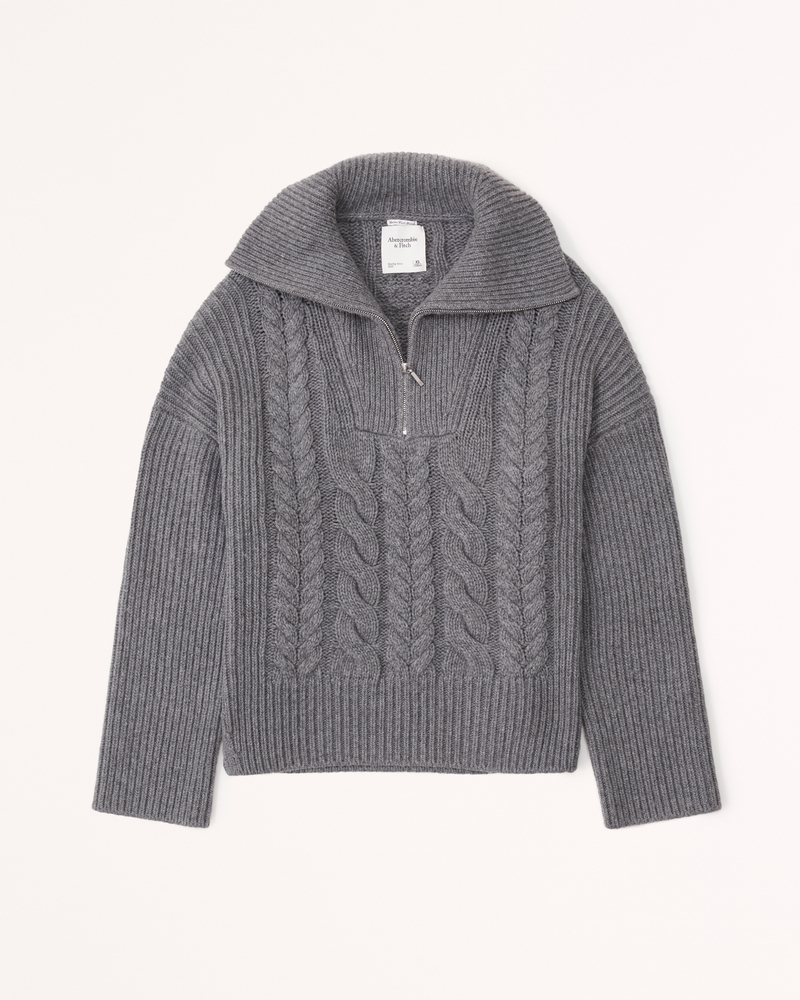 Merino Wool-Blend Cable Half-Zip