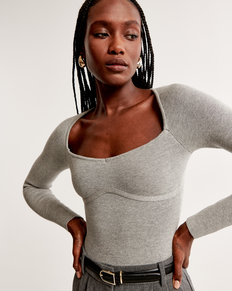 Women's Ribbed Sweater Sweetheart Bodysuit