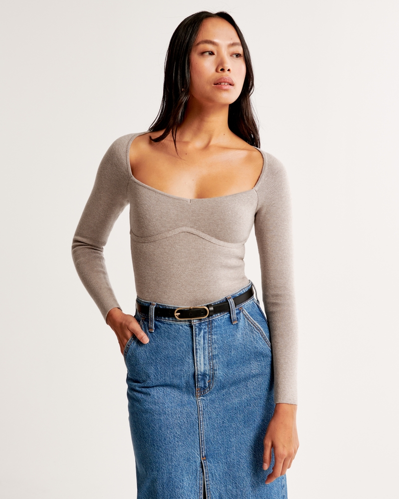 Organic Cotton Long-Sleeve Sweetheart Bodysuit