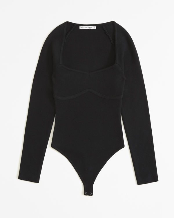 Body o Maillot negro manga larga para mujer