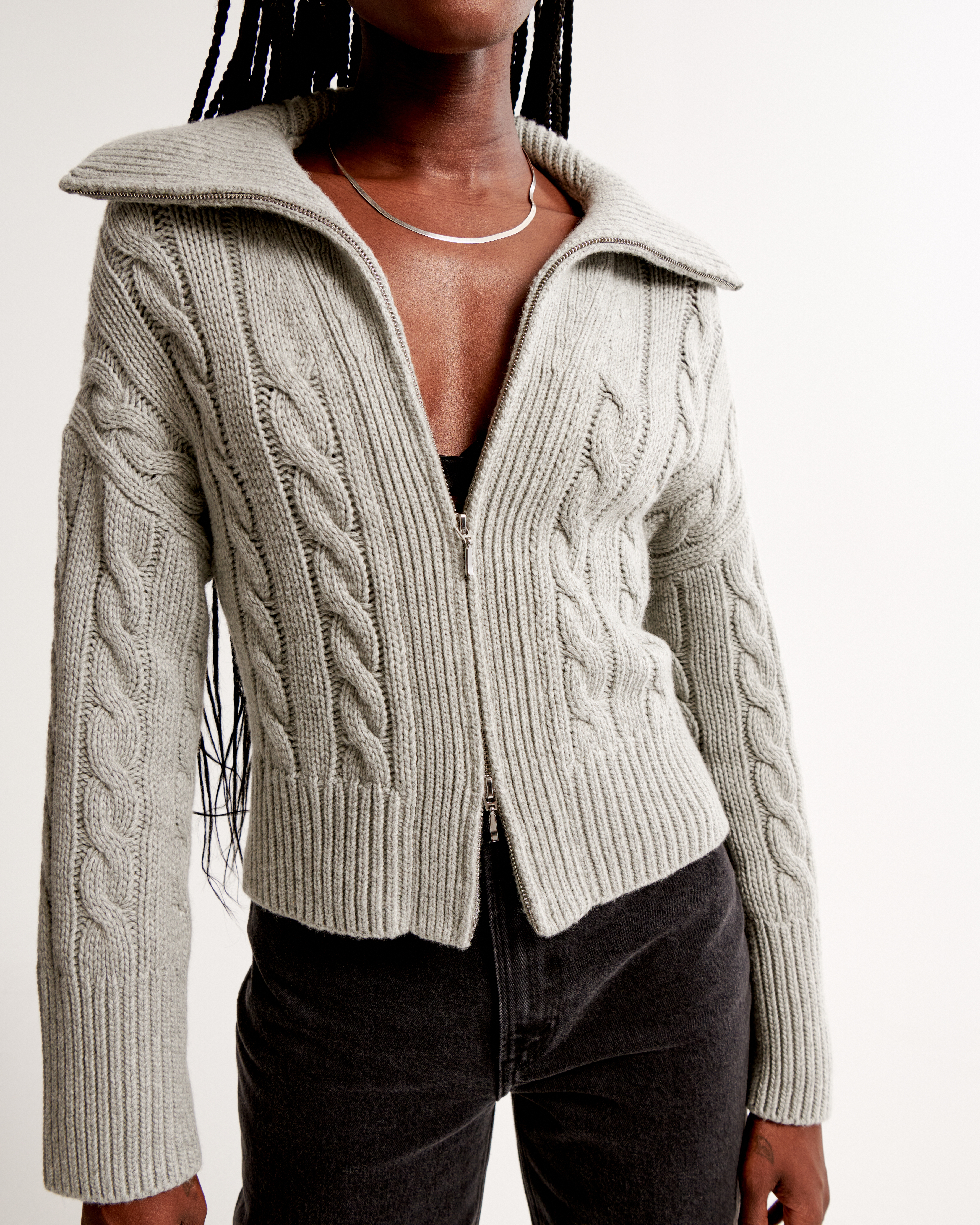 Women's Merino Wool-Blend Collared Full-Zip Sweater | Women's