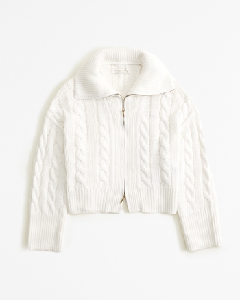 Women's Merino Wool-Blend Collared Full-Zip Sweater | Women's Sale ...