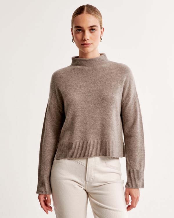 Cashmere Mockneck Sweater, Taupe