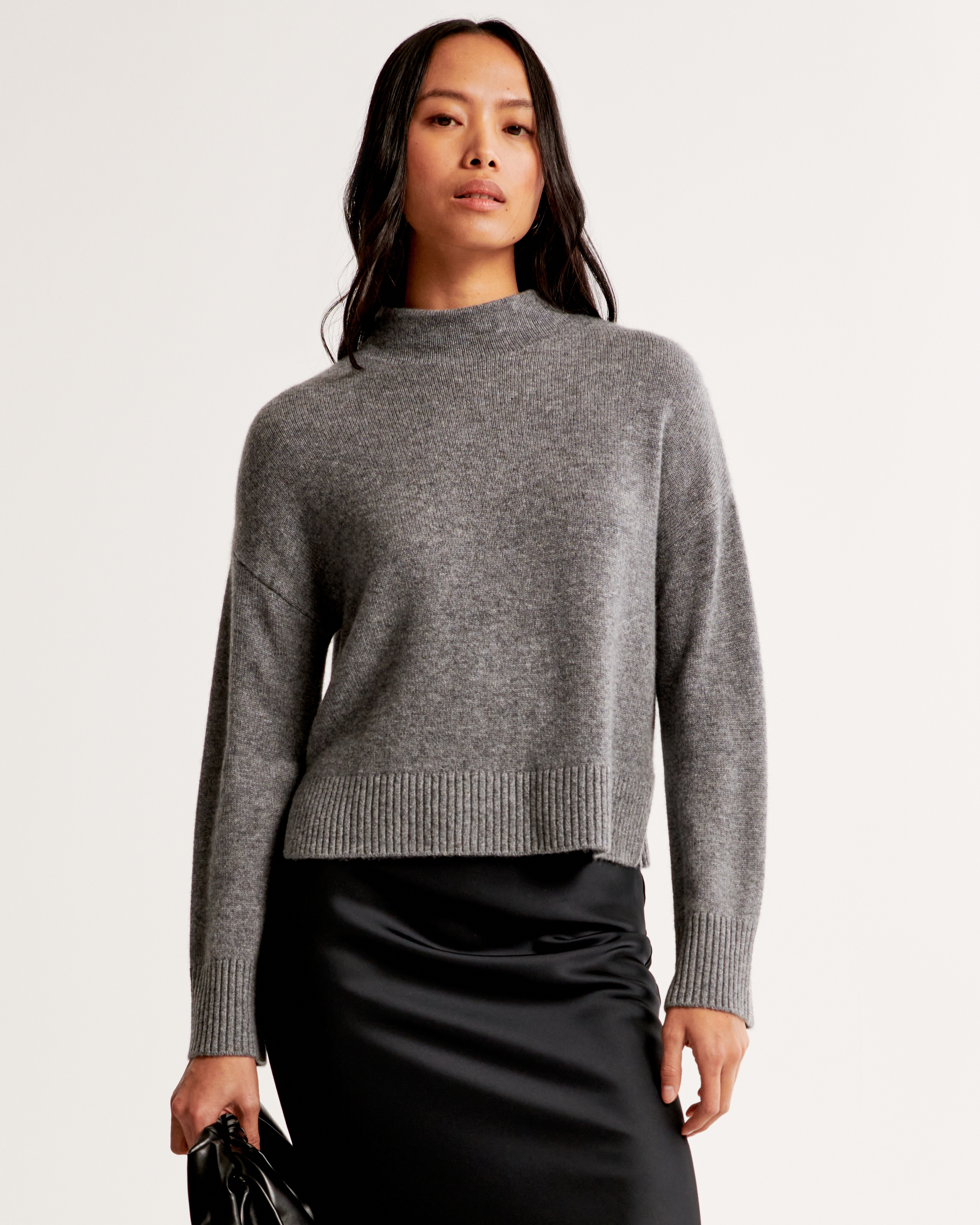 Abercrombie & Fitch Cashmere Mockneck Sweater In Gray