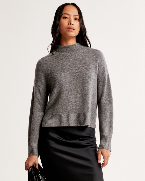 Cashmere Mockneck Sweater, Grey