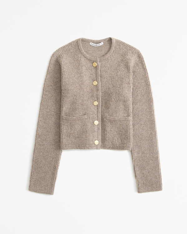 Collarless Sweater Cardigan, Brown