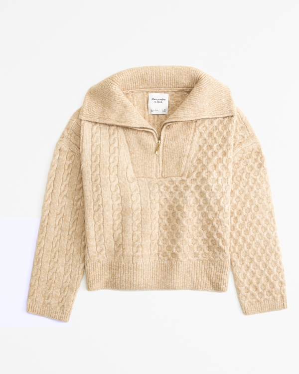 Cable Half-Zip Sweater, Light Brown