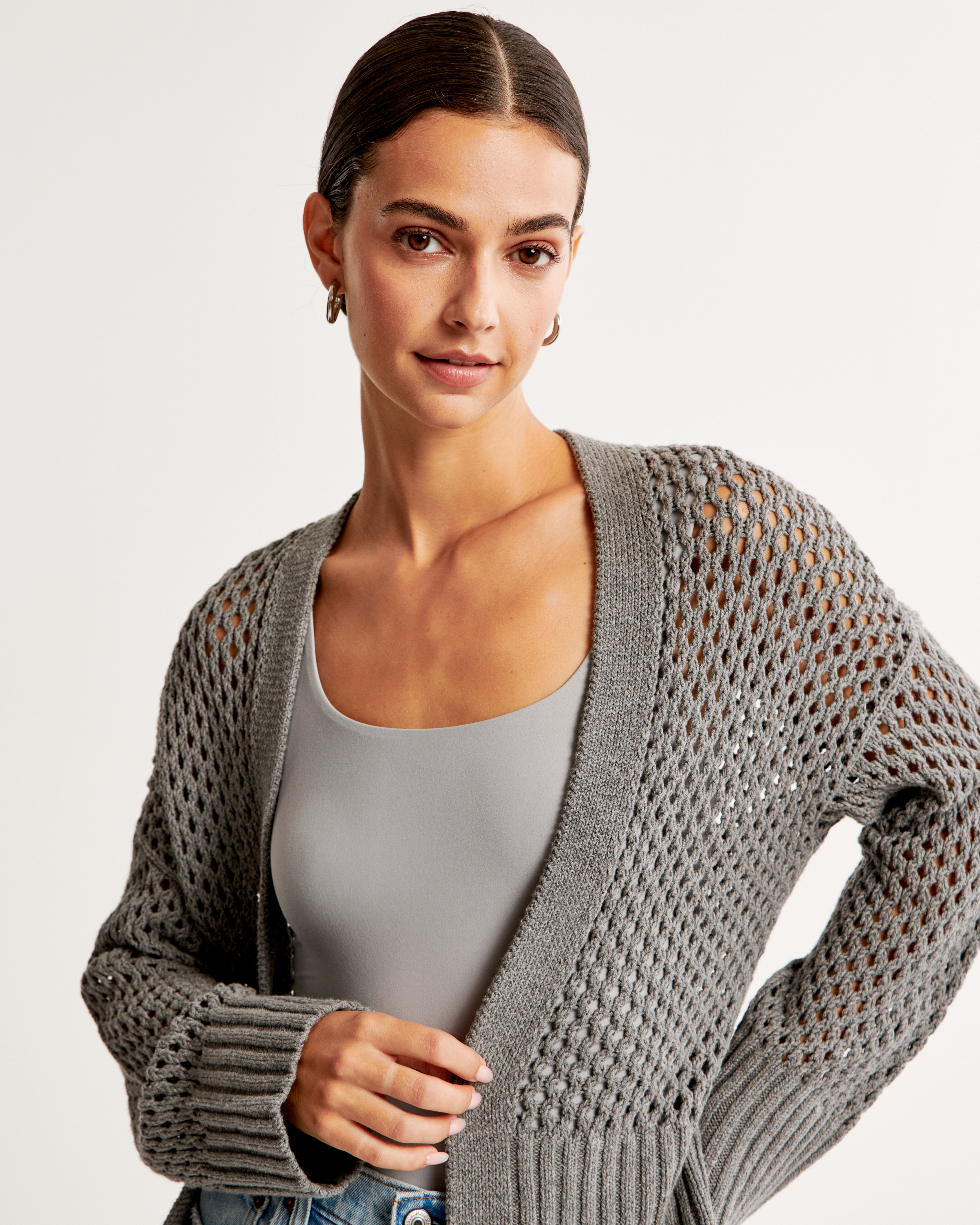 Mesh Stitch Non-Closure Cardigan