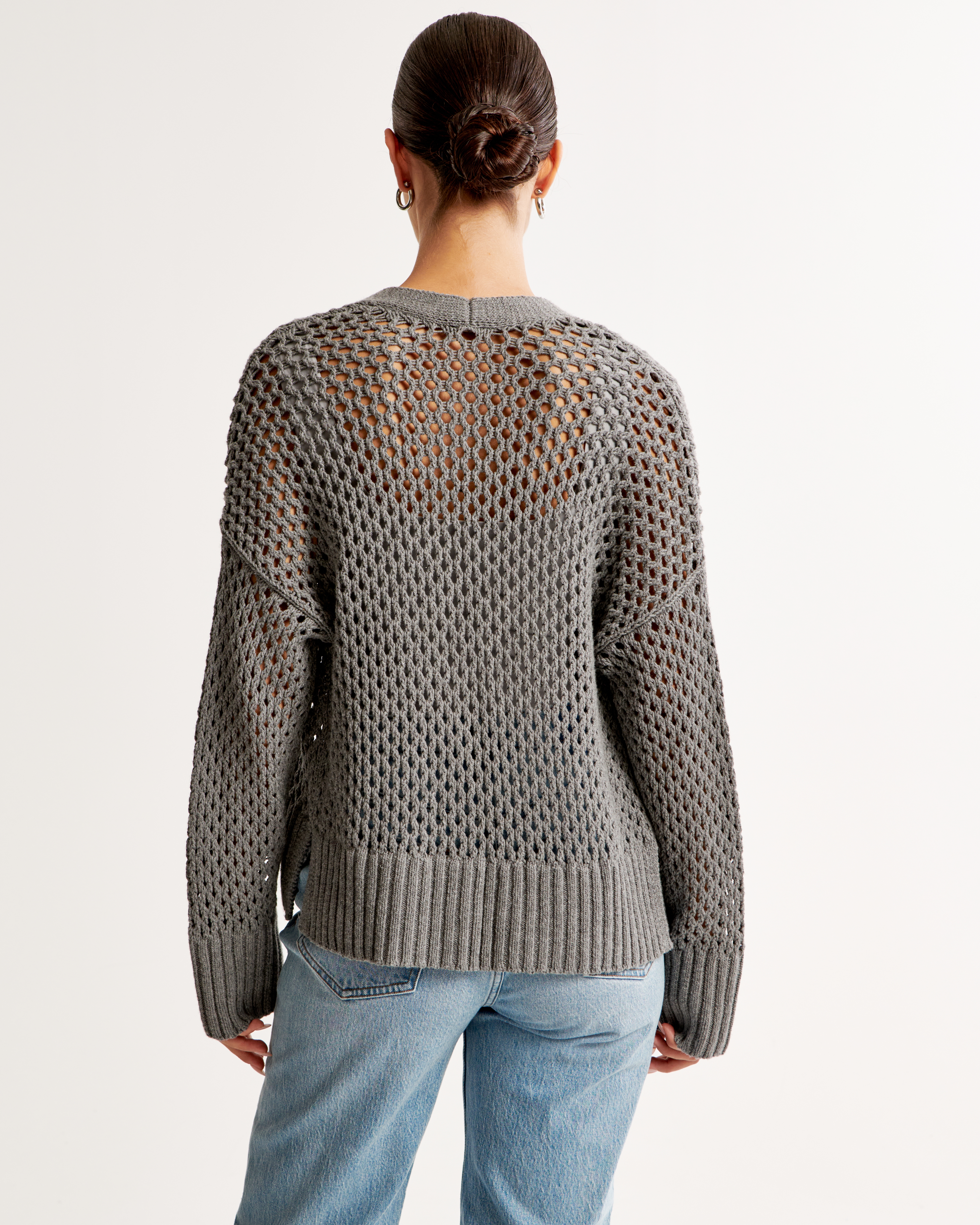 Women's Mesh Stitch Non-Closure Cardigan | Women's Tops