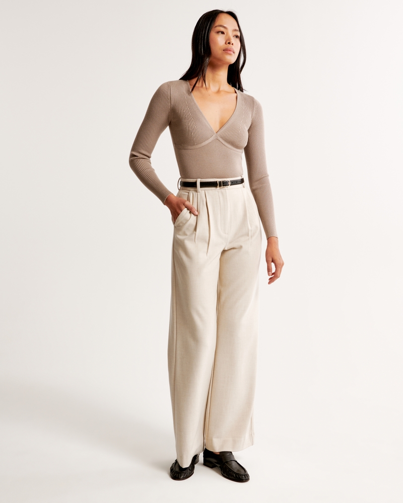 Women's Long Sleeve Bodysuit Zipper Front Turtleneck/V Neck